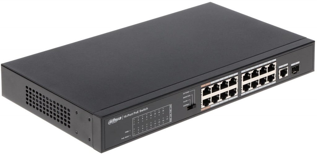 16-Port FE PoE+ 1-Port Gigabit Combo PoE Switch,  4K entry MAC address table, PoE Power 135W,  Supports Store-and-Forward