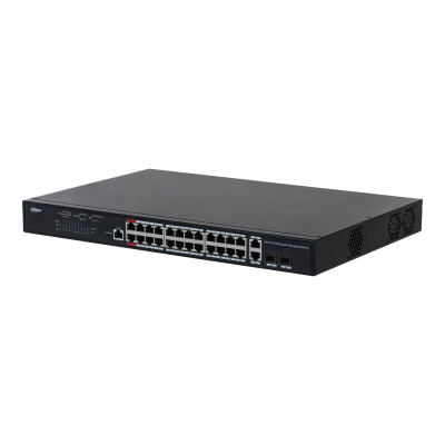 24-Port PoE Gigabit Managed Switch,  Support IEEE802.3af, IEEE802.3at standard,  Support IPv4/IPv6, and DHCP, Support Hi-PoE 60W , Total PoE Power 360W