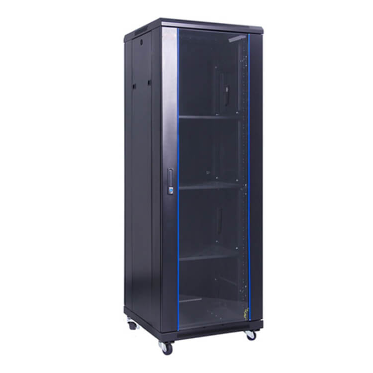 Bolein 27U 800*1000mm free standing cabinet, Front single glass door, 4 fans, 1 fixed tray, black color BLFS-8127 