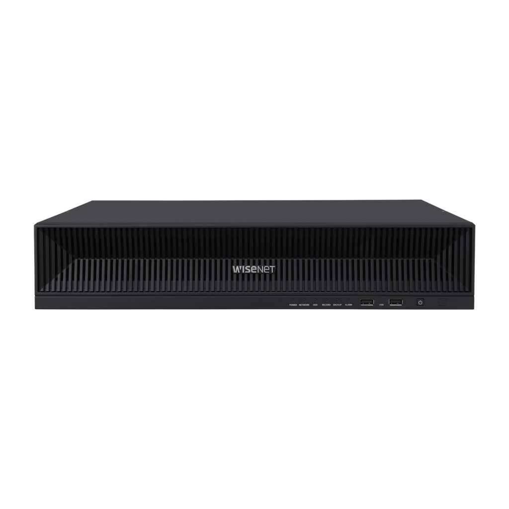 8K NVR (Intel based), No HDD, 16 channels, H265,H264, MJPEG, 8 SATA HDD bays(10TB max per HDD), ARB (Automatic Recovery Backup), 140 Mbps recording / up to 32 Mbps playback, Dual stream recording, WiseStream technology, HDMI/VGA dual display, max. resolution of 32MP recording/display and fisheye dewarping on web and CMS, web UI 2.0 (no plugins required), AI search (Wisenet AI cameras only), QR Code
