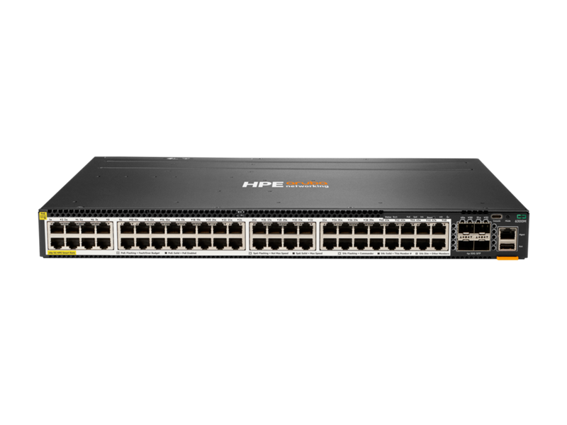 HPE Aruba Networking CX 6300M 48-port HPE Smart Rate 1/2.5/5GbE Class6 PoE and 4-port SFP56 Switch