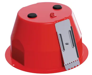 "Metal fire dome for use with the LC1 ceiling loudspeakers, including ceramic terminal connector with cable loop-through facility, EN54-24 certified, flame red RAL 3000." 