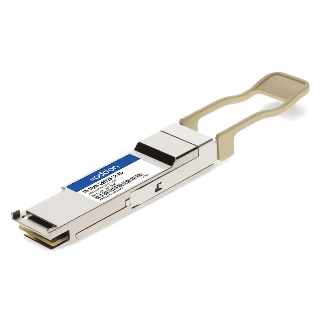 100GE QSFP28 transceivers 100 GE QSFP28 transceiver module, short range 100m, MPO-12 connector, four-channel parallel MMF, 850nm, 0°C to 70°C, for systems with QSFP28 slots