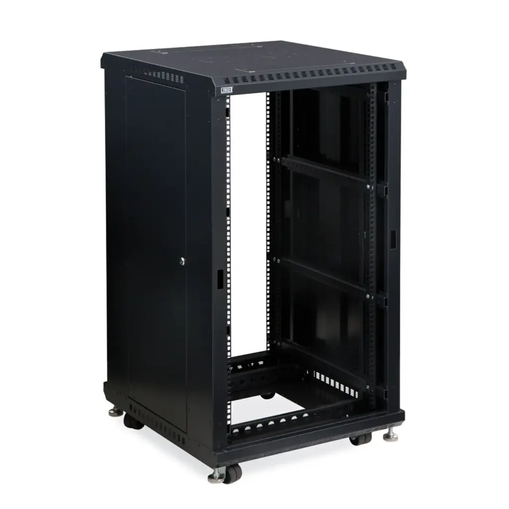 FINOSEL, Cabinet, 22U FS 4xfans, wheels, FD Glass and Rear Honey Comb Double Doors,800x1000, Black