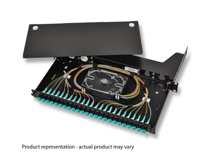 3M - Corning Patch Panel Fiber Optic, Loaded with LC Duplex Shuttered Adapters and Pigtails, 6 Fibers, 1U, OS2 SM Black.