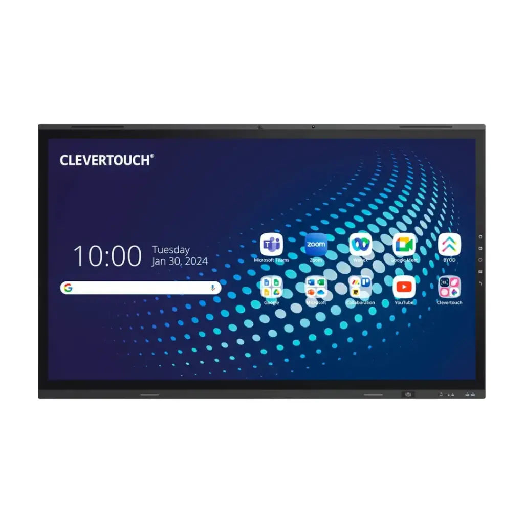 Clevertouch 75'' EDGE Android 13,8GB RAM/ 128GB ,In-built camera SONY 4K TRACKING CAMERA, GOOGLE EDLA, Flat-frog Glass, Cloud Account QR Login, Android touchpoints 40,System architecture 64-bit,In-Built Speakers 2 x 20W,Google Play store, Cloud Account QR Login, MDM , Lynx Whiteboard with Ai Generation, Brightness 500 NITS, Response Time 5ms, Life of screen 50,000 Hours,8 Array Microphone