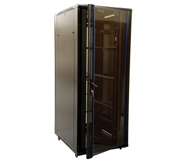 AWAL Free standing cabinet, front glass door, removable side and rear doors, fan-4no's. shelf-1no's, Castor wheel-4 no's, Black color