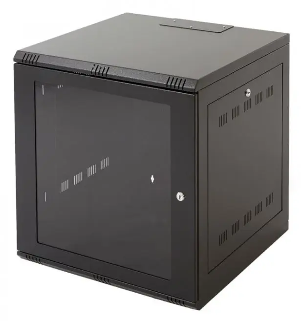 AWAL Wall mount cabinet, front glass door, removable side doors, fan-2no's. shelf1no's, PDU 6 Way -1no's, Black color