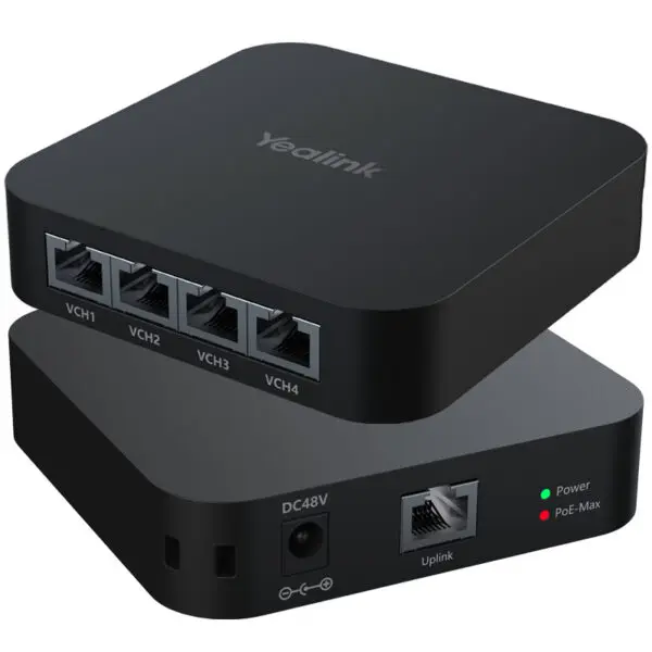 YeaLink Use for the connection of multi cameras/mics/speakers • 1x 4-port PoE Switch • 1x power adapter • Including 2-year hardware warranty