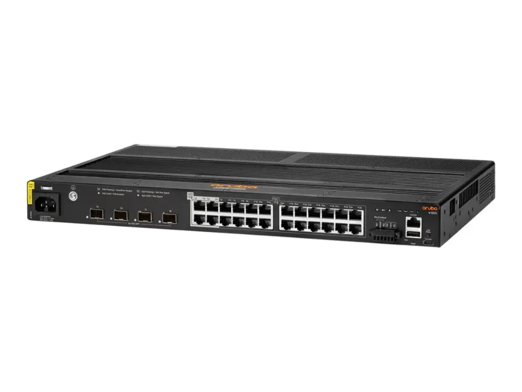 HPE Aruba Networking 4100i 24p 1GbE 20p Class4 PoE and 4p Class6 PoE 4p SFP+ Switch 