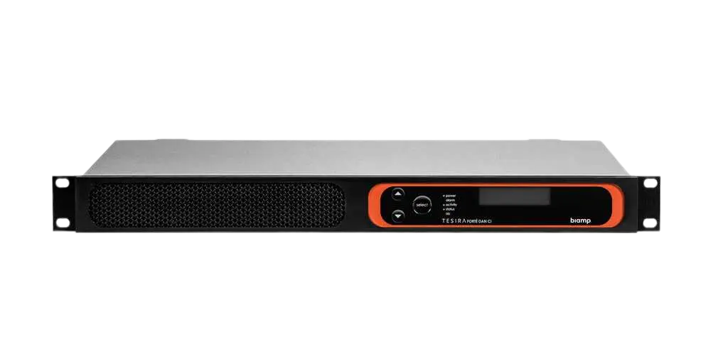 Biamp Fixed I/O DSP with 12 analog inputs, 8 analog outputs, 8 channels configurable USB audio, 32 x 32 channels of Dante, and AEC technology (all 12 inputs) 