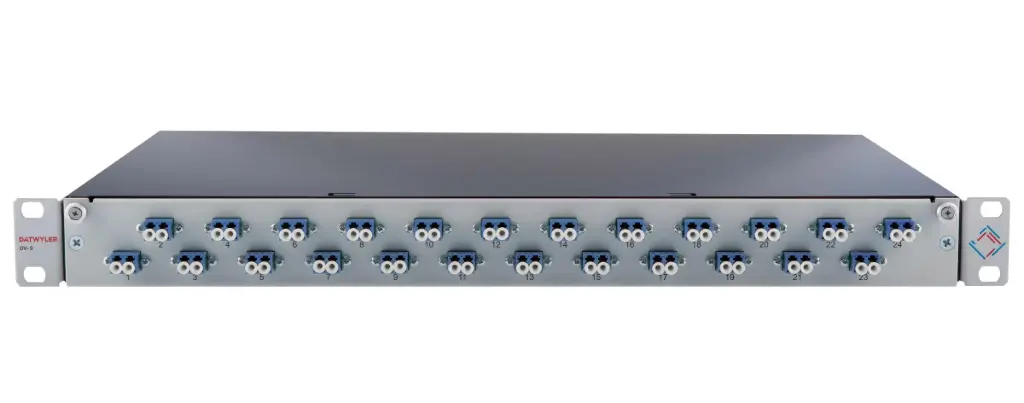 Datwyler Fiber Patch Panel 1U 24 LC (12 LCD) Single Mode , Full Loaded with Adapters, Ceramic Sleeve and 24 Pigtails SM OS2 2meter P/N. 41521400ZY