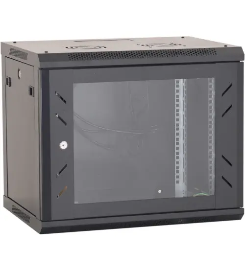 [92-565] BNET WALL CABINET 9U 600X600 WITH 1 FAN, 1 FIXED SHELF, BLACK 9005 - Model : B-9U600X600-WMF
