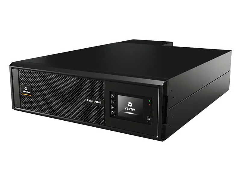 Liebert ITA2 10kVA (3/3 or 3/1) Rack-UPS WITHOUT POD and WITH rail kit 30MIN autonomy with 4x 16x9Ah VRLA battery modules. Total 15U space 