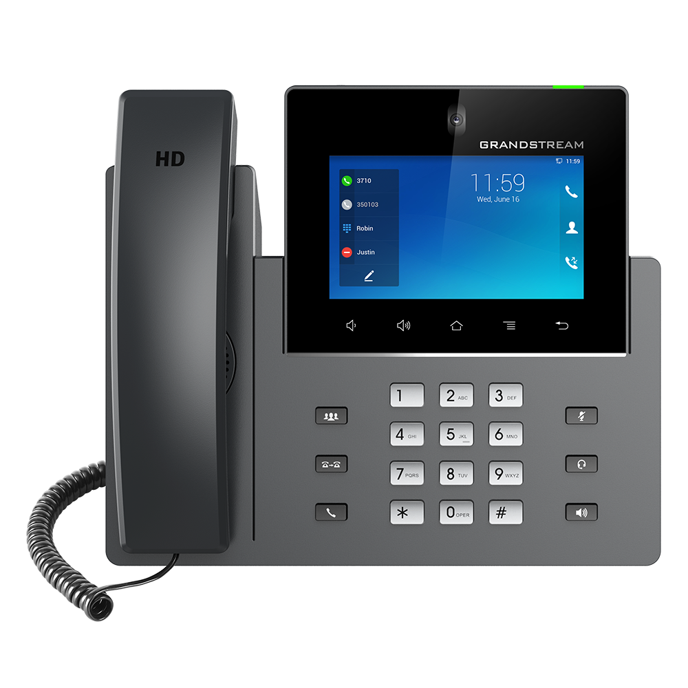 16 lines with up to 16 SIP accounts, Built-in 1 mega-pixel CMOS tiltable camera for video calling with privacy wheel, Android support