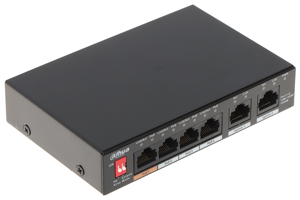 6-Port Unmanaged Desktop Switch with 4-Port PoE, Hi-PoE 60W (orange port), Long distance PoE, PoE watchdog, All-giga ports,Wide working temperature