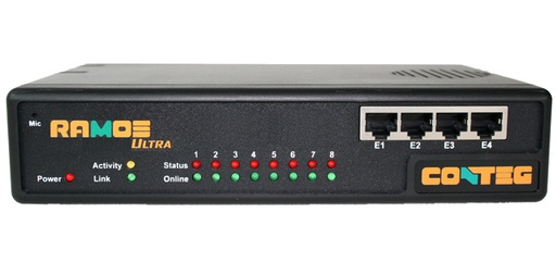 [RAMOS ULTRA] Monitoring device RAMOS Ultra; 8 Intelligent ports (In/Out); 4 expansion ports on front panel; Modbus (RS-485); USB 2.0 for connection GSM, Bluetooth or Wi-Fi adapter; power adapter with power cord; crossover patch cord cable 1.5m length; 1U high bracket with screws and installation CD