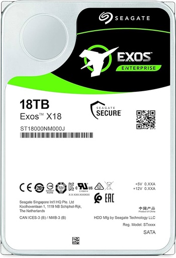 [ST16000NM000J] Seagate Exos X18 16TB Enterprise HDD - CMR 3.5 Inch Hyperscale SATA 6Gb/s, 7200 RPM, 512e and 4Kn FastFormat, 􏰤 Low Latency with Enhanced Caching (ST16000NM000J