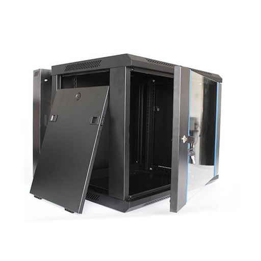 [Bolein 18U 66 FS] Bolein 18U 600*600mm free standing cabinet, Front single glass door, 2 fans, 1 fixed tray, black color BLFS-6618 