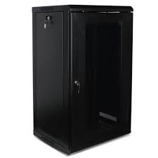 [18U 600X600 WMC] WALL MOUNT DATA CABINET, FRONT GLASS DOOR, REMOVABLE SIDE DOORS, FAN-2 NO'S, FIXED SHELF-1 NO'S, PDU 6WAY-1 NO'S, BLACK COLOR