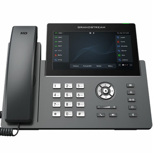 [GRP2670] 12 lines, 6 SIP accounts
Supported by GDMS which provides a centralized interface to configure, provision, manage and monitor Grandstream devices
7-inch (1024x600) capacitive touch screen
Full-duplex speakerphone with HD audio to maximize audio quality and clarity
Equipped with noise shield technology to minimize background noise
Dual switched autosensing 10/100/1000 Mbps Gigabit Ethernet ports with integrated PoE
Integrated Bluetooth support
Enterprise-level security protection including secure boot, dual firmware images, and encrypted data storage
Swappable faceplate to allow for easy logo customization
Integrated dual-band Wi-Fi 802.11 a/b/g/n/ac (2.4Ghz & 5Ghz)