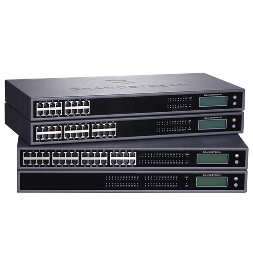 [GXW4248] 16/24/32 FXS ports, GXW4248 includes 2 50-pin Telco connectors
1 Gigabit network port
132x48 backlit graphic display with support for multiples languages
4 SIP server profiles per system, independent SIP account per port
Designed and tested for full interoperability with leading IP-PBXs, soft-switches and SIP-based environments
Advanced security protection with SRTP/TLS/HTTPS