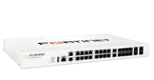 [FG-101F] 22 x GE RJ45 ports (including 2 x WAN ports, 1 x DMZ port, 1 x Mgmt port, 2 x HA ports, 16 x switch ports with 4 SFP port shared media), 4 SFP ports, 2x 10G SFP+ FortiLinks, 480GB onboard storage, dual power supplies redundancy.