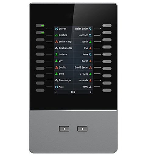 [GBX20] 4.3 inch (272x480) TFT color LCD,20 per page (each module contains 2 pages, for up to 40 lines per module)
Combine up 4 daisy-chained modules for 160 contacts/extensions,BLF, call park /pick-up, speed-dial, presence, intercom, voice
conferencing transfer/forward and more